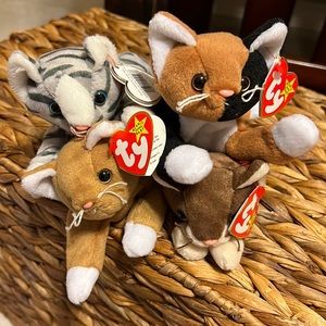 Vintage TY Beanie Baby Cats Prance, Pounce, Chip, Nip